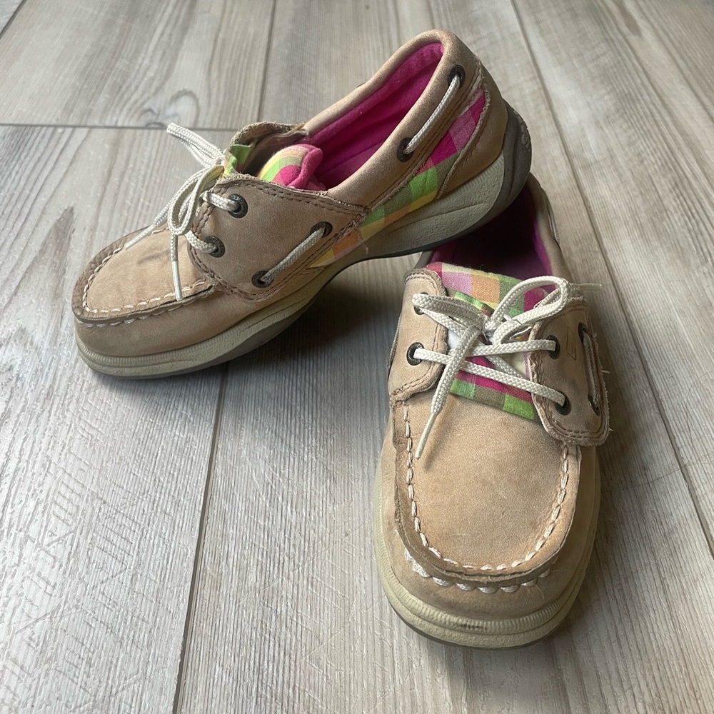 Sperry Girls Plaid Intrepid Top Sider Slip On Boat Shoes Size 11.5